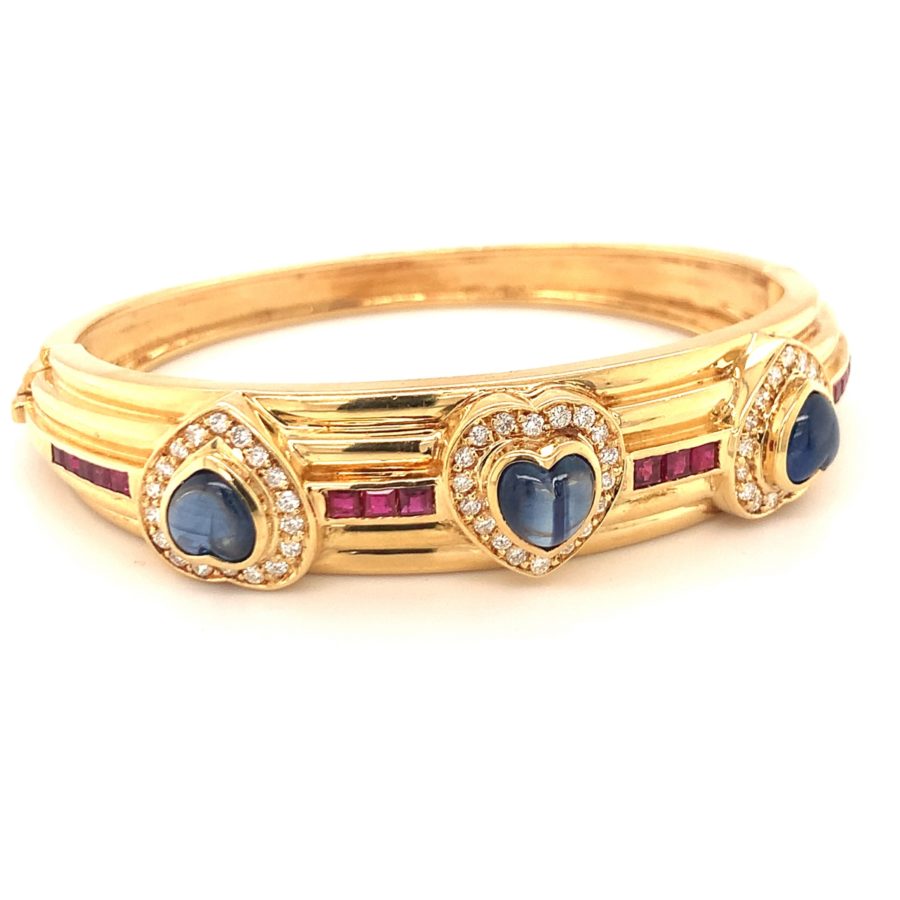 18K Yellow Gold, Sapphire, Diamond, and Ruby Bracelet from Recoleta Estate Jewelry