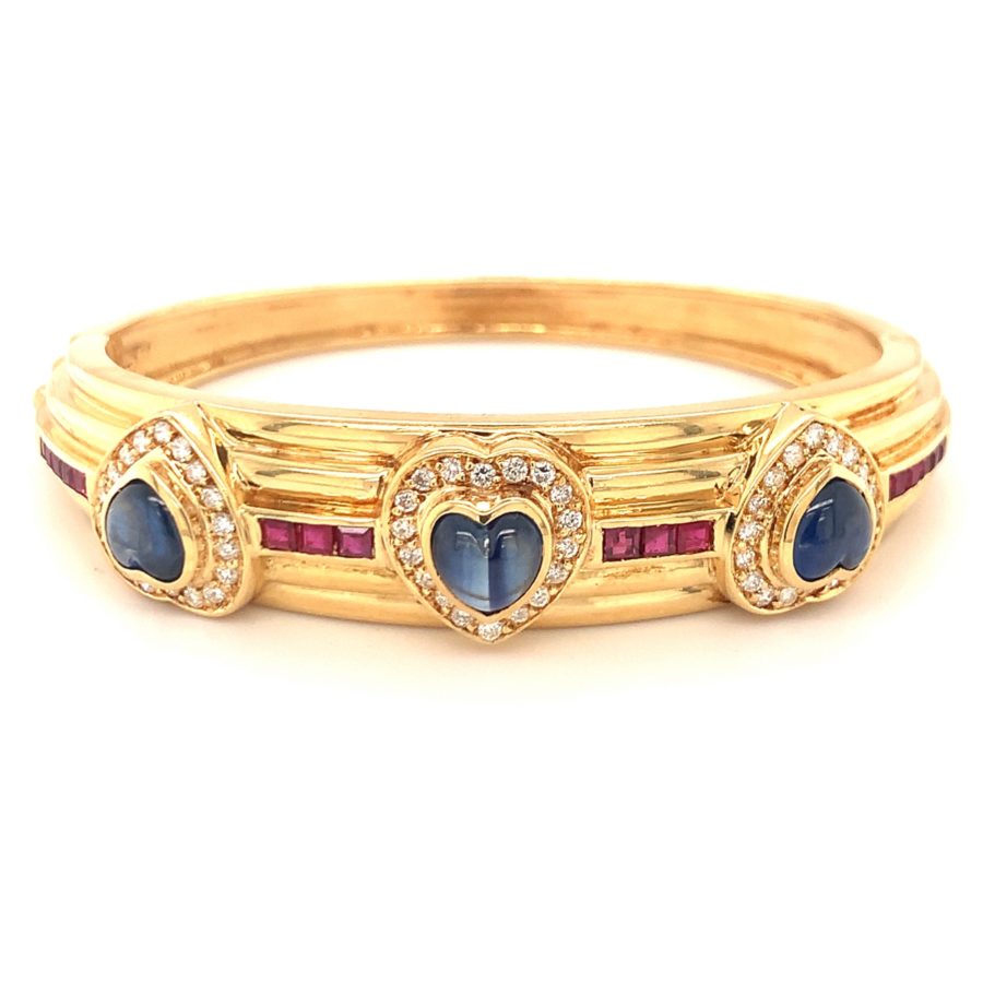 18K Yellow Gold, Sapphire, Diamond, and Ruby Bracelet from Recoleta Estate Jewelry