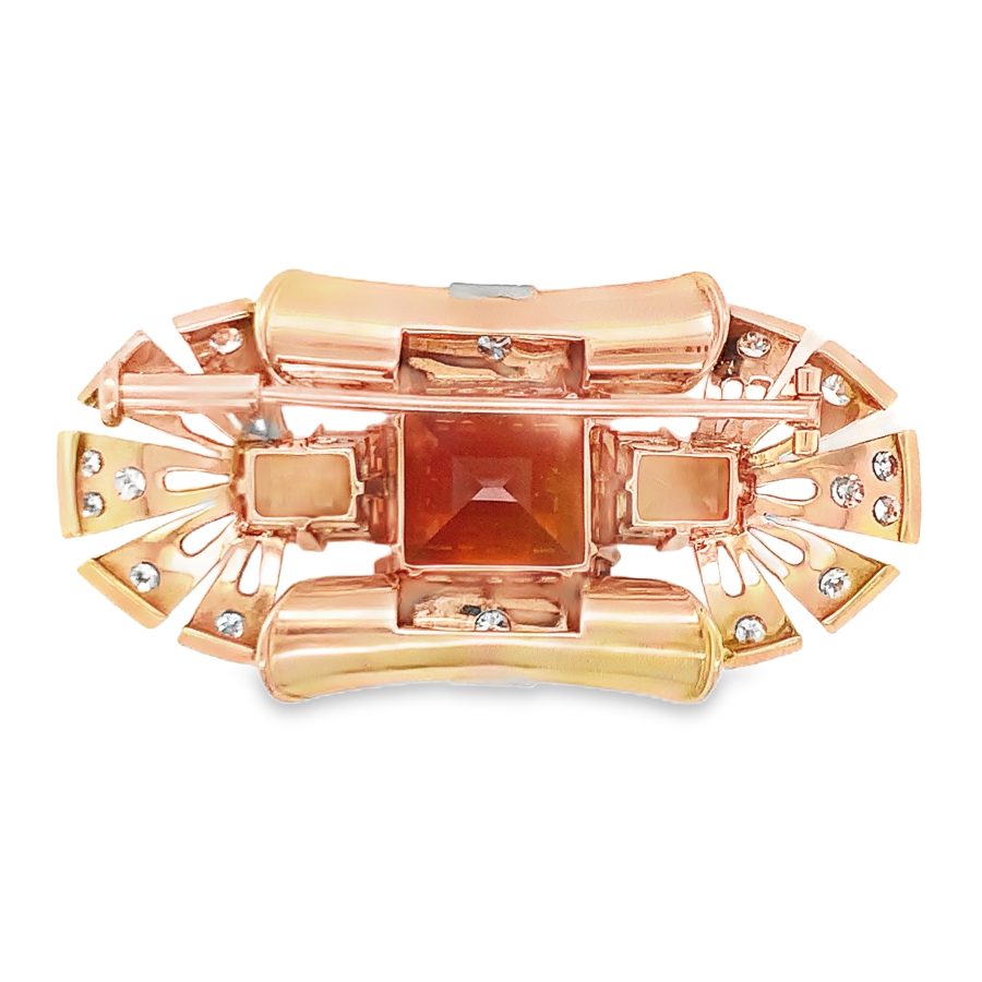 RETRO PERIOD CITRINE AND DIAMOND BROOCH IN 14K GOLD - Image 2