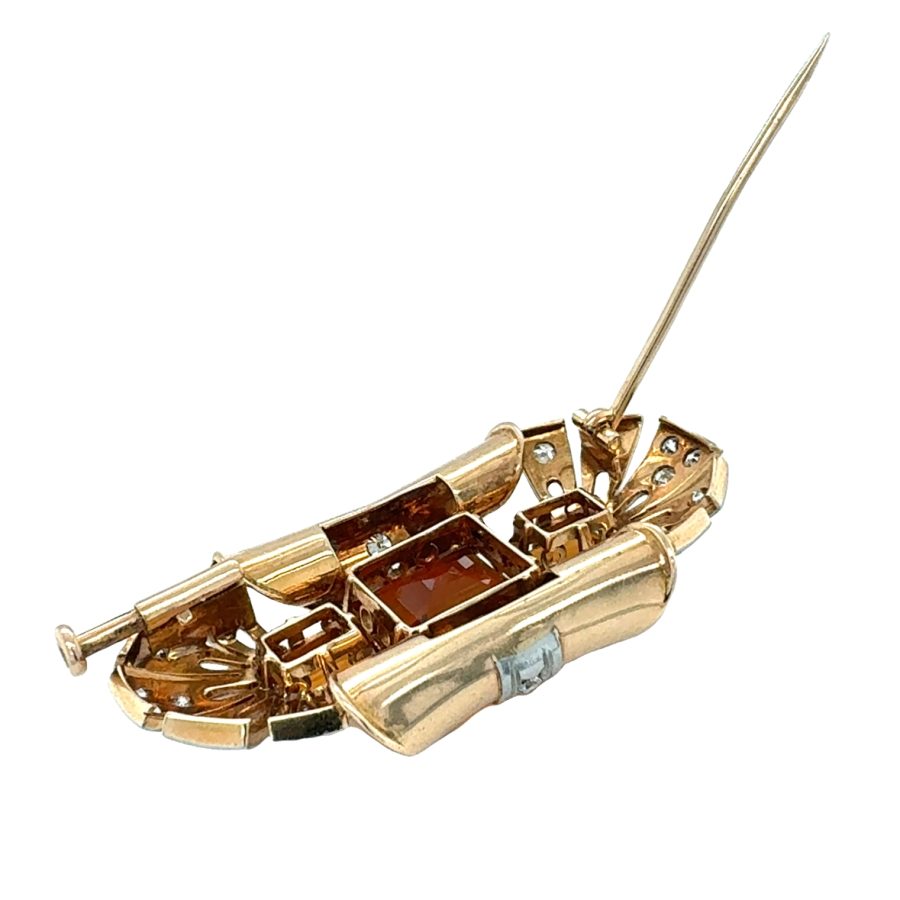 RETRO PERIOD CITRINE AND DIAMOND BROOCH IN 14K GOLD - Image 4