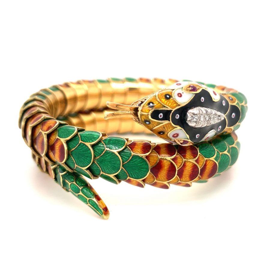 18K-YG SNAKE COIL ENAMEL BRACELET