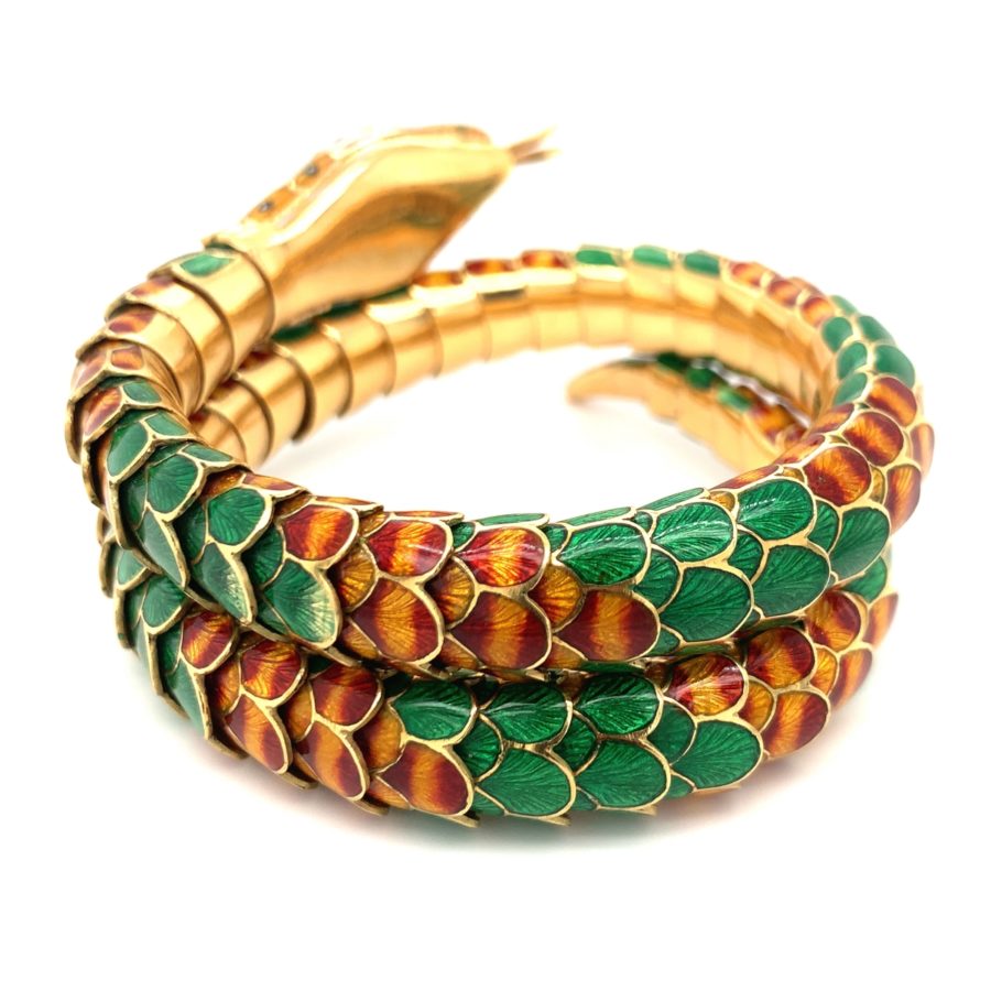 18K-YG SNAKE COIL ENAMEL BRACELET