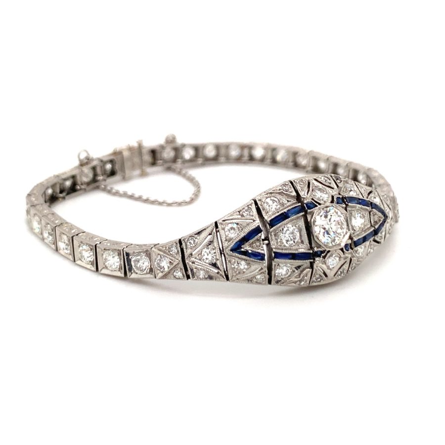 Art Deco, Platinum Diamond and Sapphire Bracelet