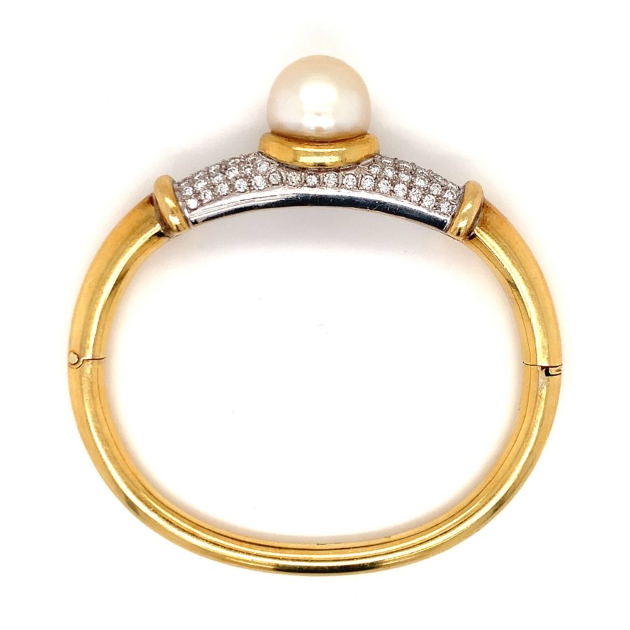 18K Yellow Gold, Diamond and South Sea Pearl Bangle Bracelet