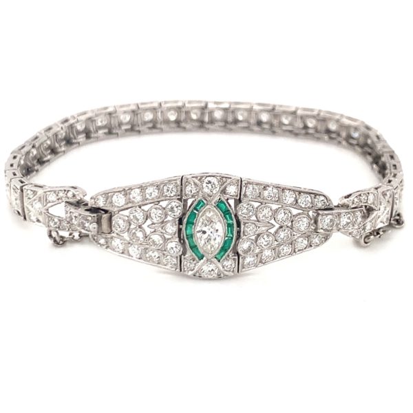 PLATINUM DIAMOND AND EMERALD BRACELET