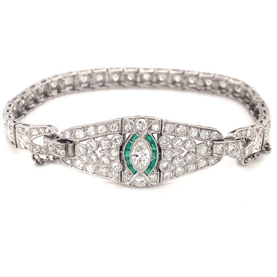 PLATINUM DIAMOND AND EMERALD BRACELET