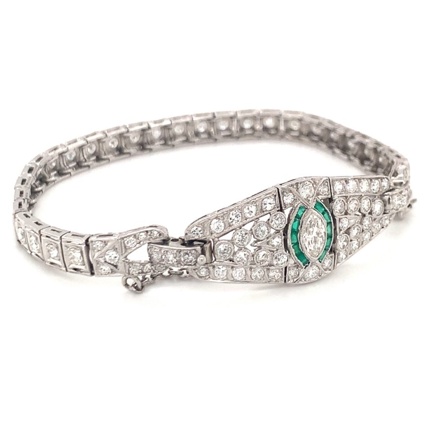 PLATINUM DIAMOND AND EMERALD BRACELET