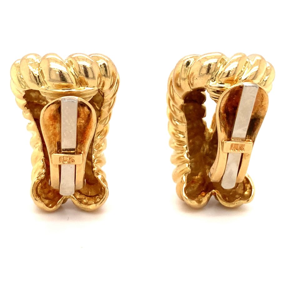 18K-YG RIBBED EARCLIPS