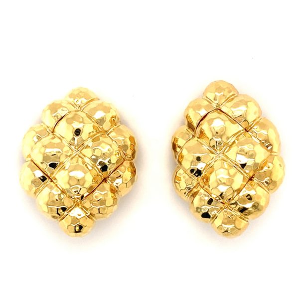 18K-YG HAMMERED GOLD EARCLIPS BY "HENRY DUNAY"