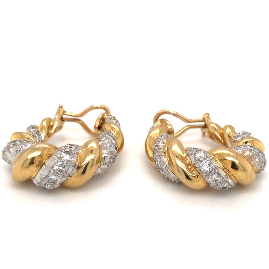 18K Yellow Gold and White gold Diamond Earrings