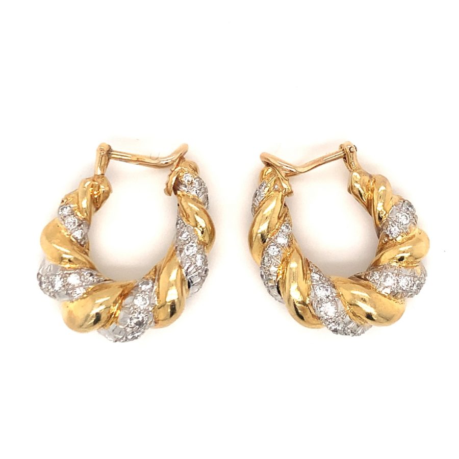 18K Yellow Gold and White gold Diamond Earrings