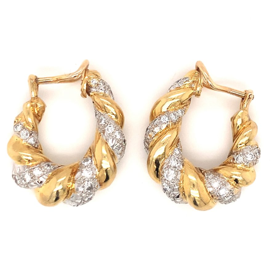 18K Yellow Gold and White gold Diamond Earrings