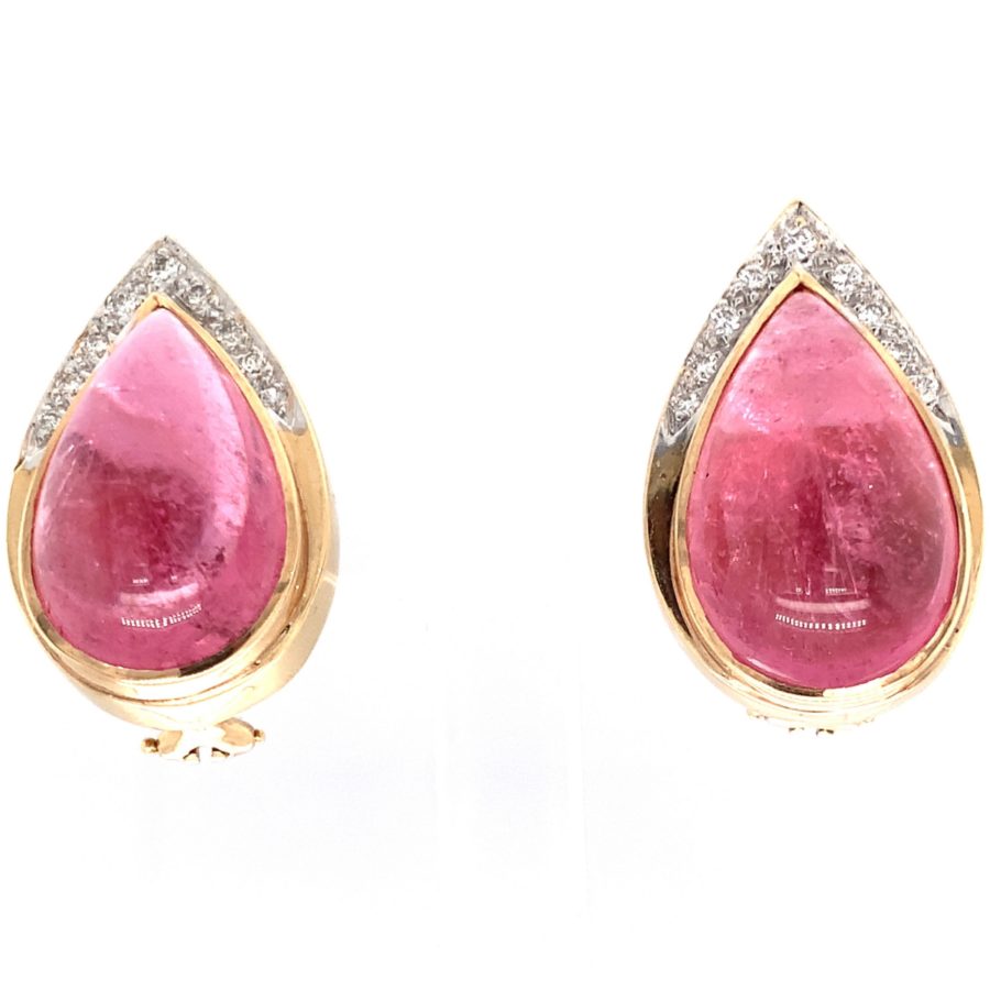 14K yellow gold Pink Tourmaline and Diamond Earrings