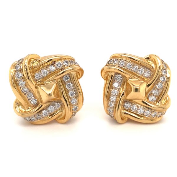 18K-YG DIAMOND KNOT EARCLIPS