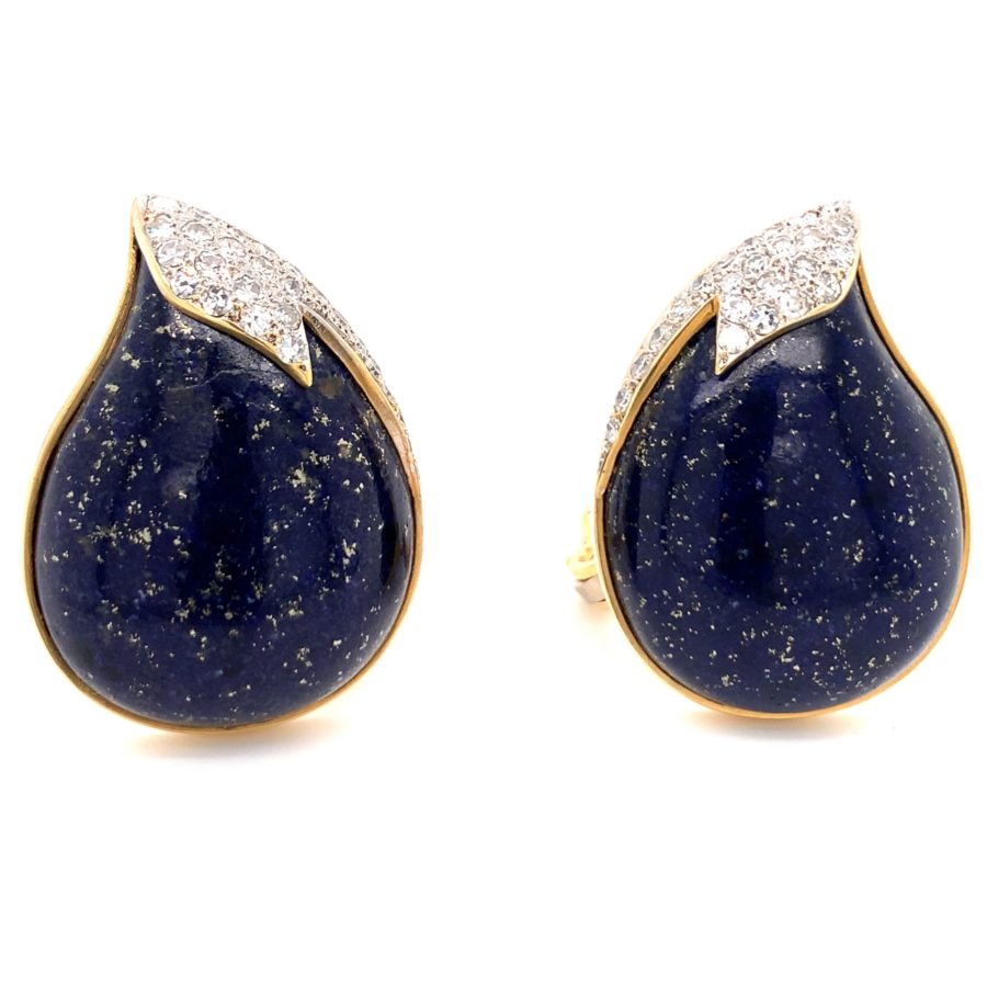 18K Yellow Gold, Lapis Lazuli and Diamond Earrings