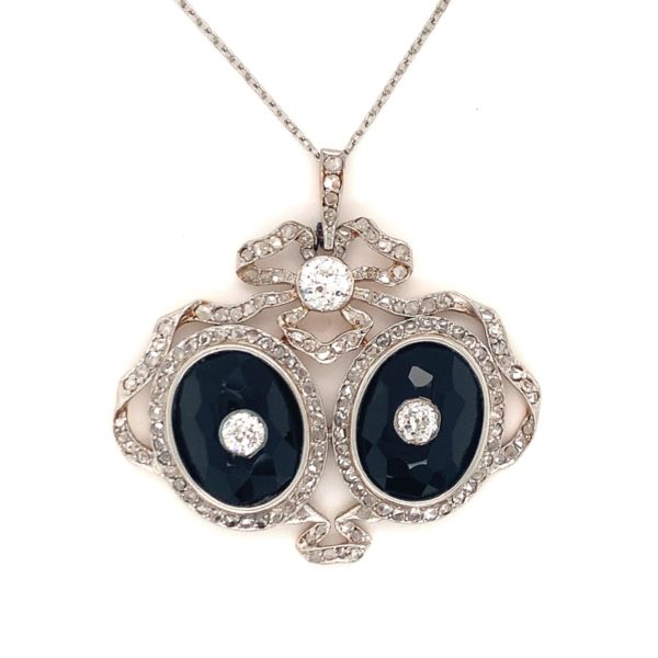 Platinum + 18K-YG Diamond and Onyx Pendant