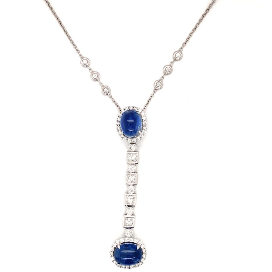 18K WHITE GOLD SAPPHIRE AND DIAMOND PENDANT