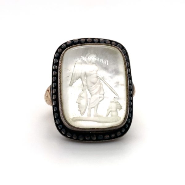 VICTORIAN STYLE ROCK CRYSTAL GOLD AND SILVER INTAGLIO RING