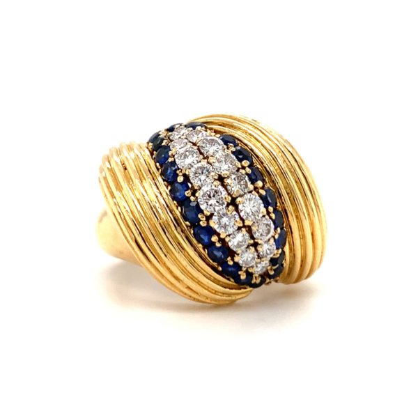 18K YELLOW GOLD DIAMOND AND SAPPHIRE RING