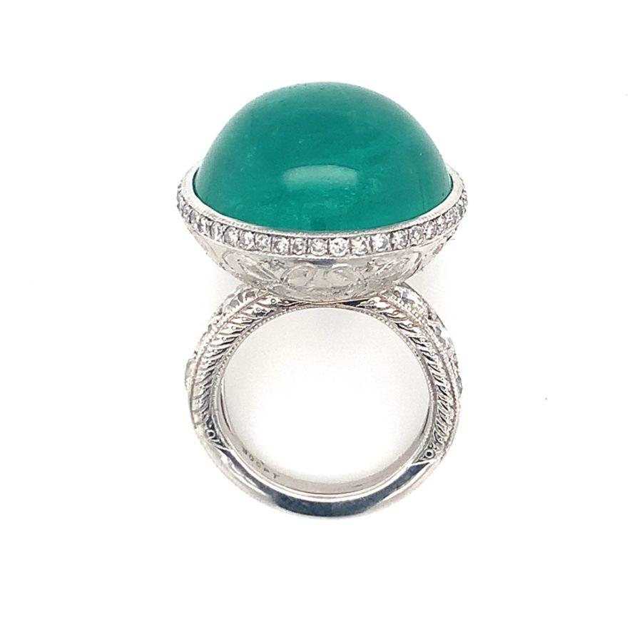 Platinum, Emerald and Diamond Ring