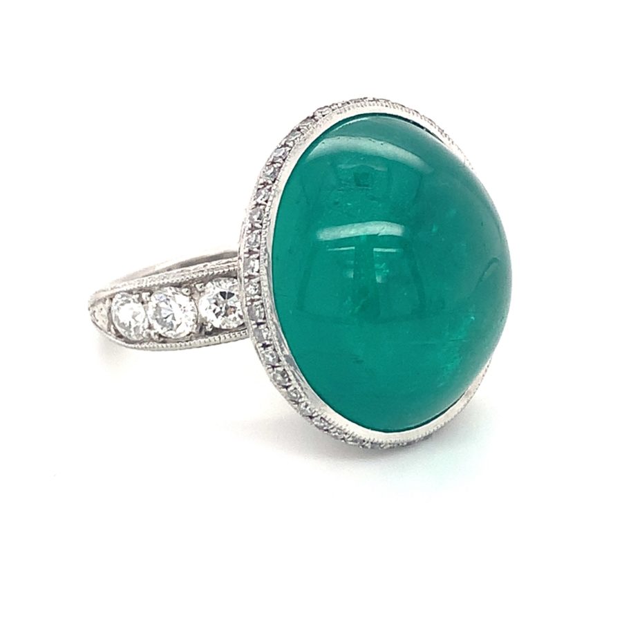 Platinum, Emerald and Diamond Ring