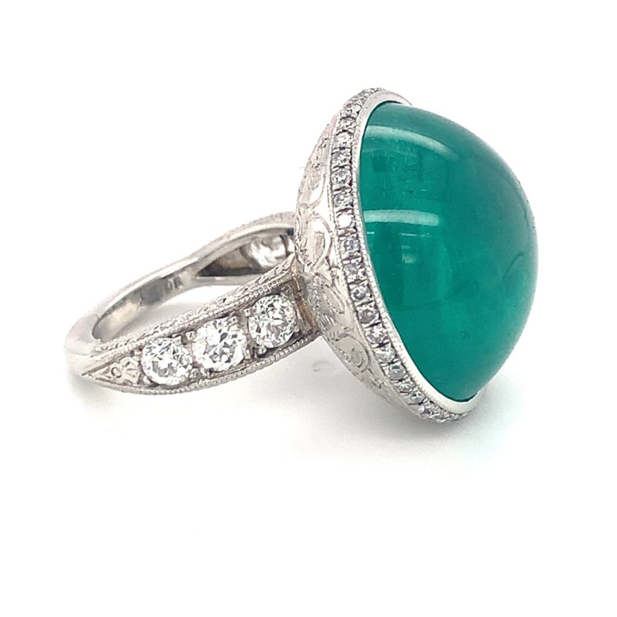 Platinum, Emerald and Diamond Ring