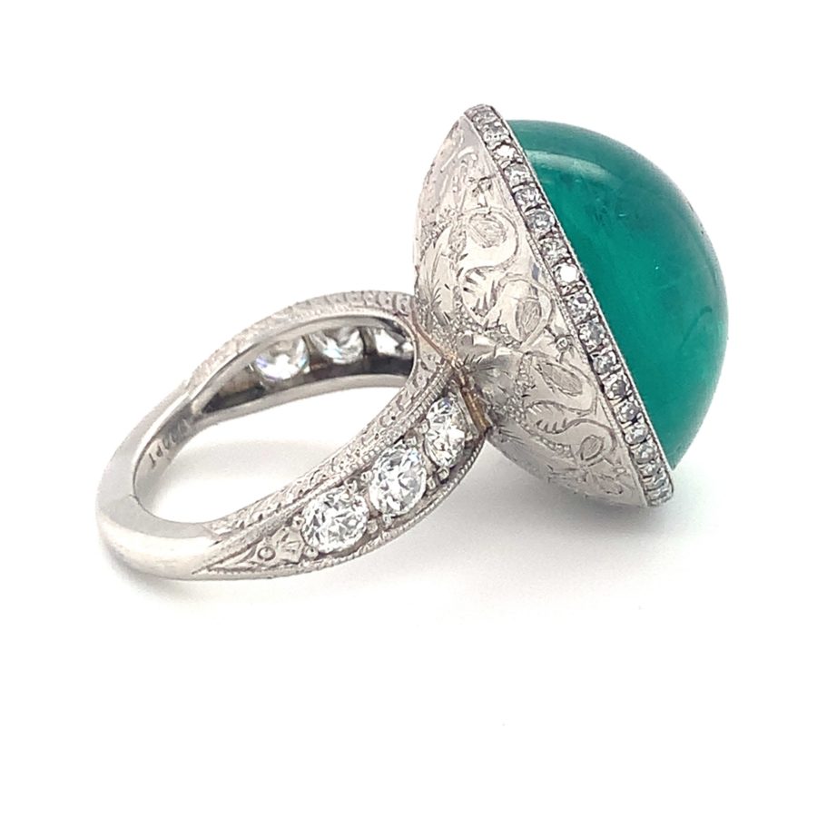 Platinum, Emerald and Diamond Ring