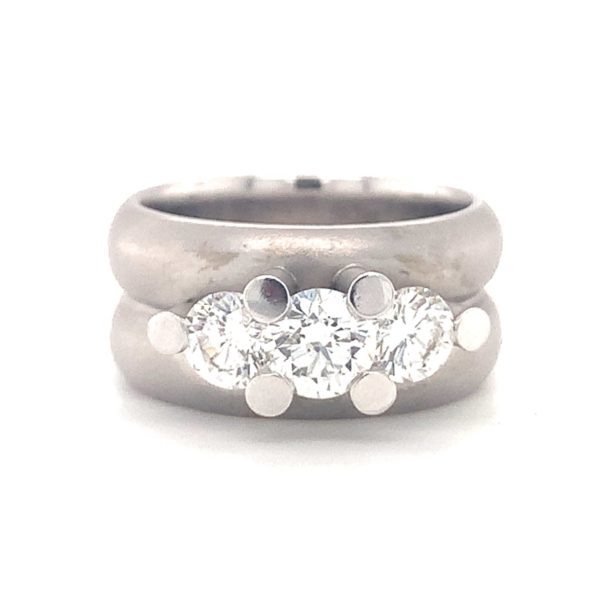 14K White Gold, Three Stone Diamond Ring