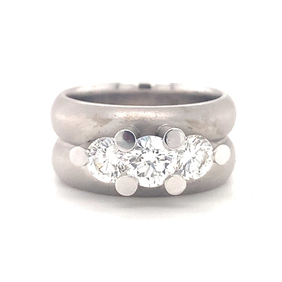 14K White Gold, Three Stone Diamond Ring