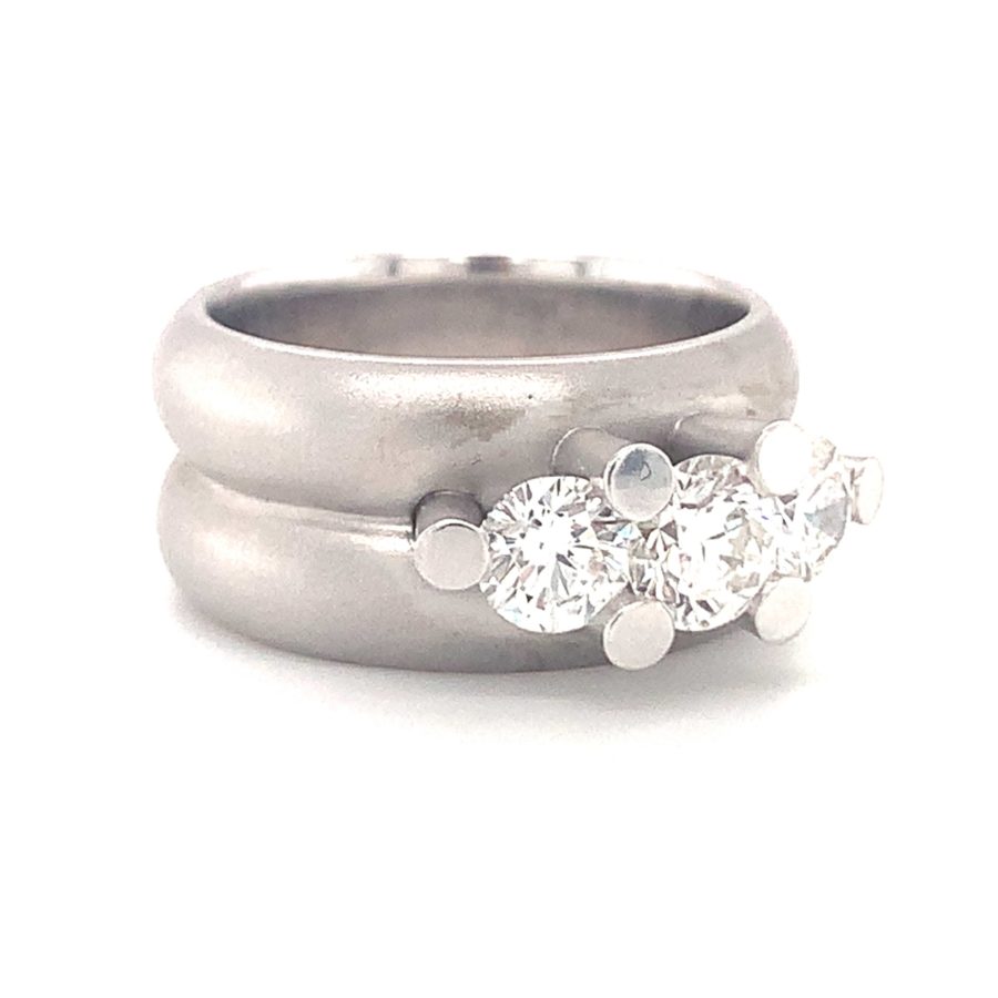 14K White Gold, Three Stone Diamond Ring