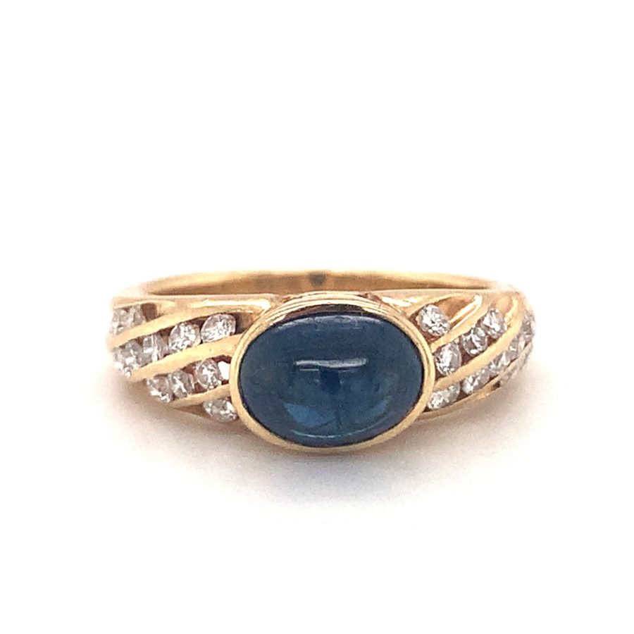 14K YELLOW GOLD SAPPHIRE AND DIAMOND RING