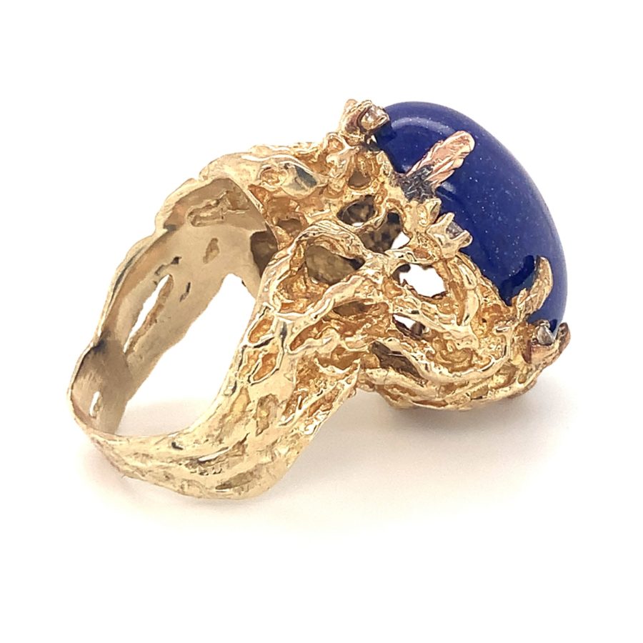 14K-YG LAPIS LAZULI AND DIAMOND RING