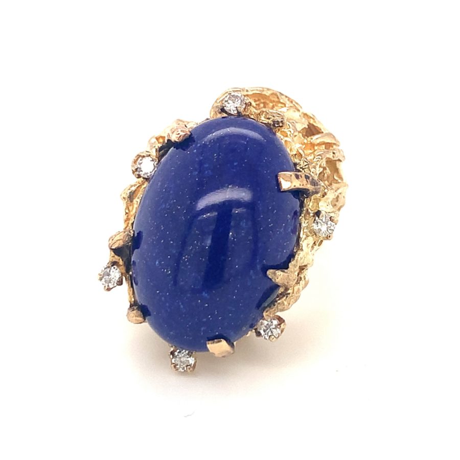 14K-YG LAPIS LAZULI AND DIAMOND RING