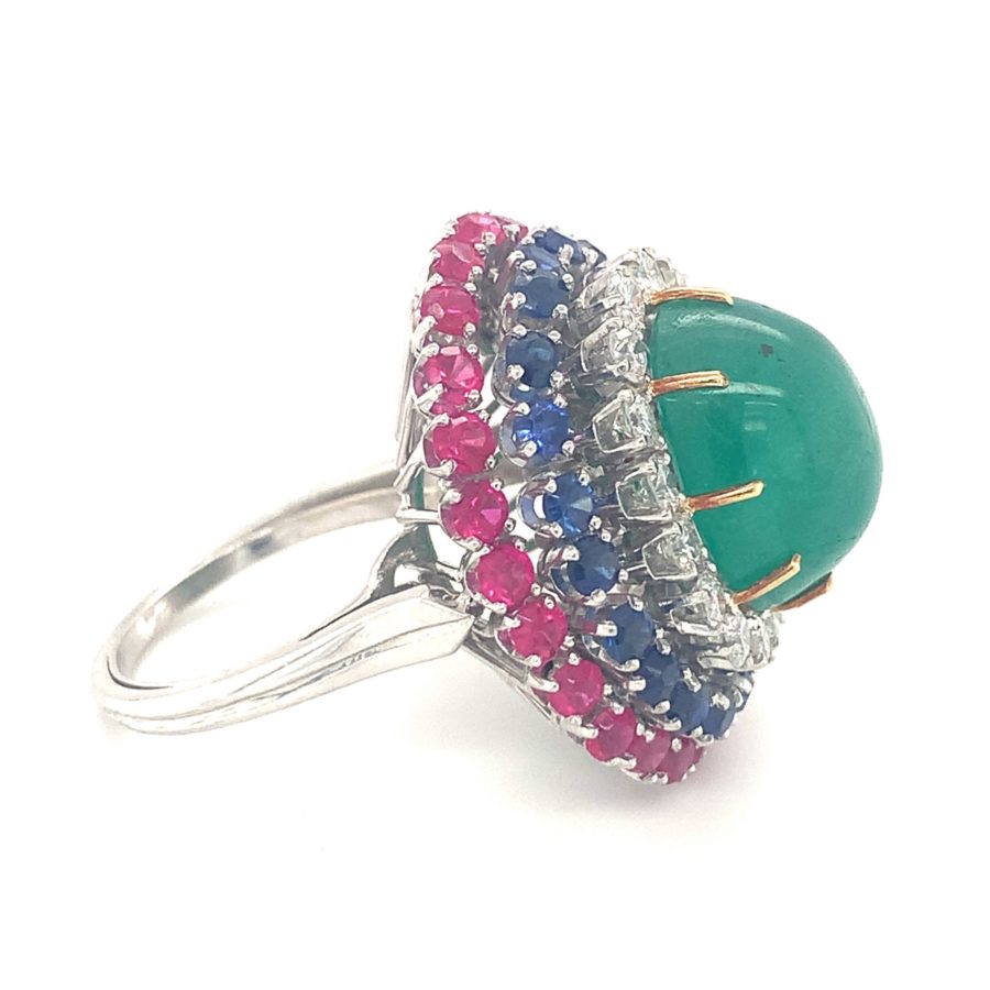 PLATINUM MULTI-GEMSTONE BOMBE FORM RING