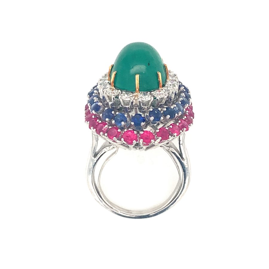 PLATINUM MULTI-GEMSTONE BOMBE FORM RING