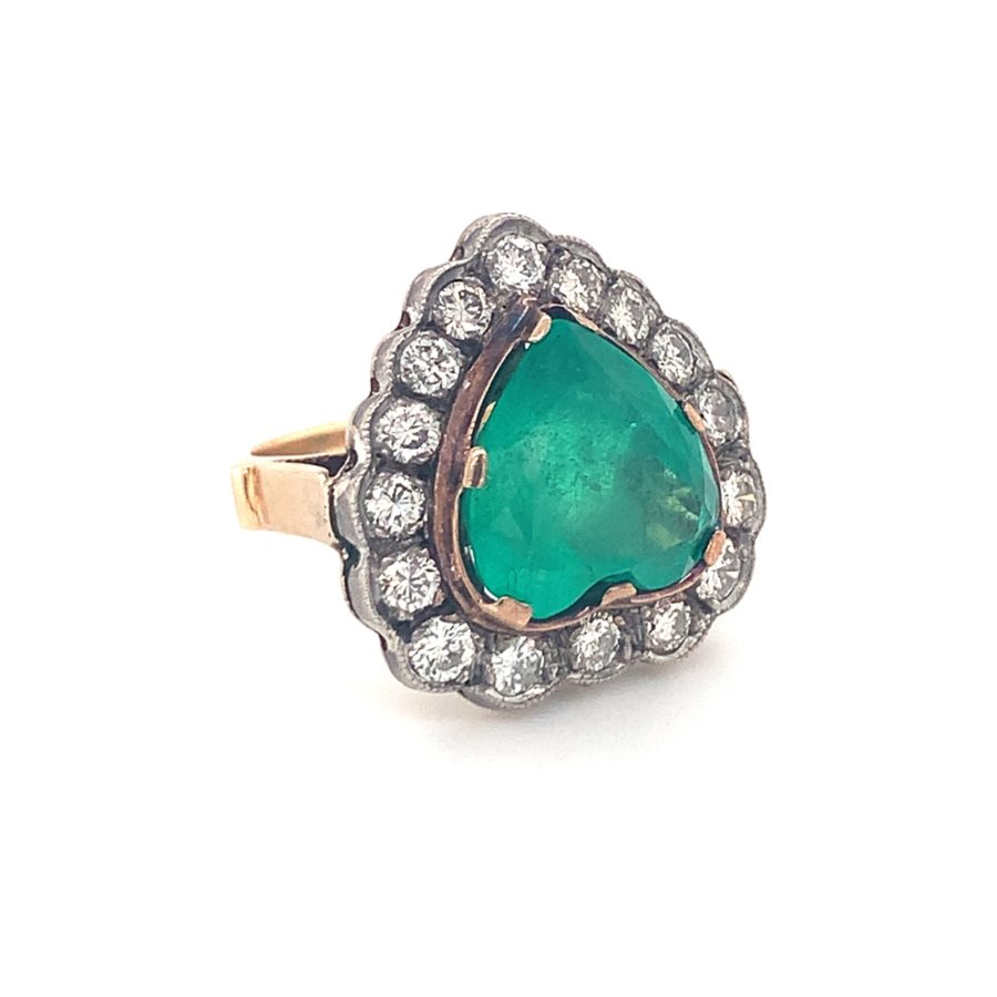 14K Yellow and White Gold, Emerald and Diamond Ring