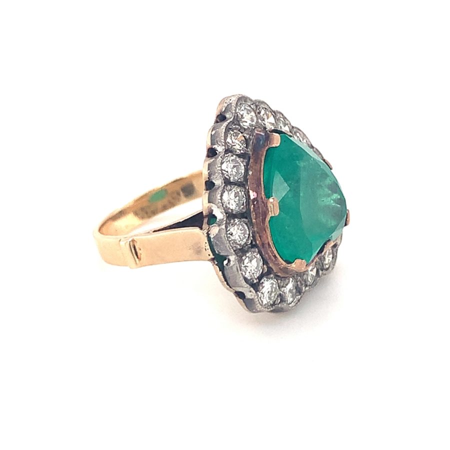 14K Yellow and White Gold, Emerald and Diamond Ring