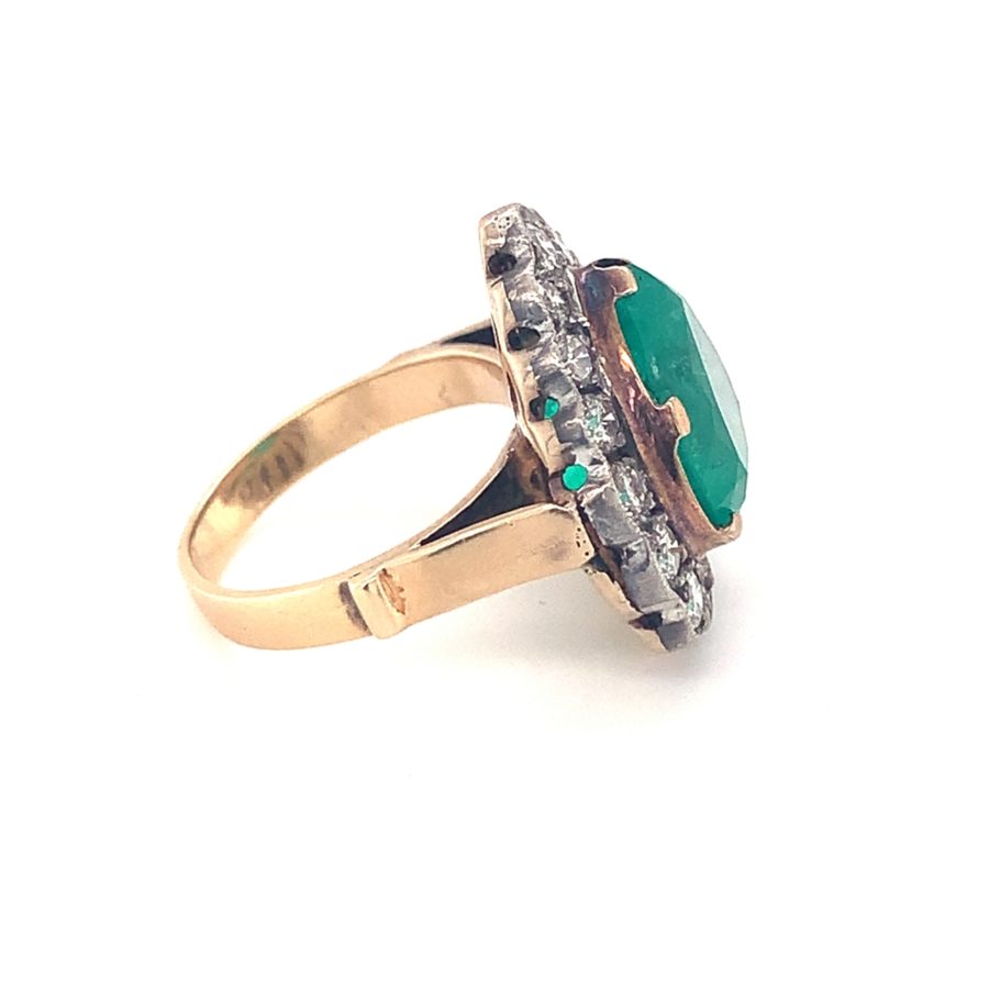 14K Yellow and White Gold, Emerald and Diamond Ring