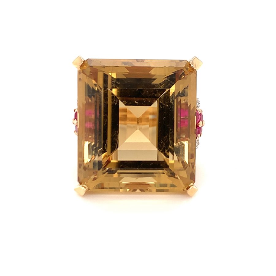 18K ROSE GOLD CITRINE, RUBY, AND DIAMOND RING