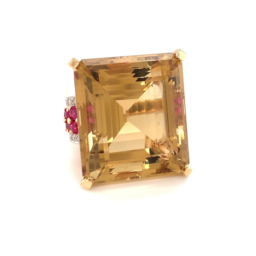 18K ROSE GOLD CITRINE, RUBY, AND DIAMOND RING