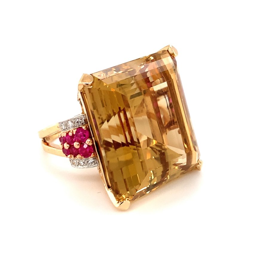 18K ROSE GOLD CITRINE, RUBY, AND DIAMOND RING