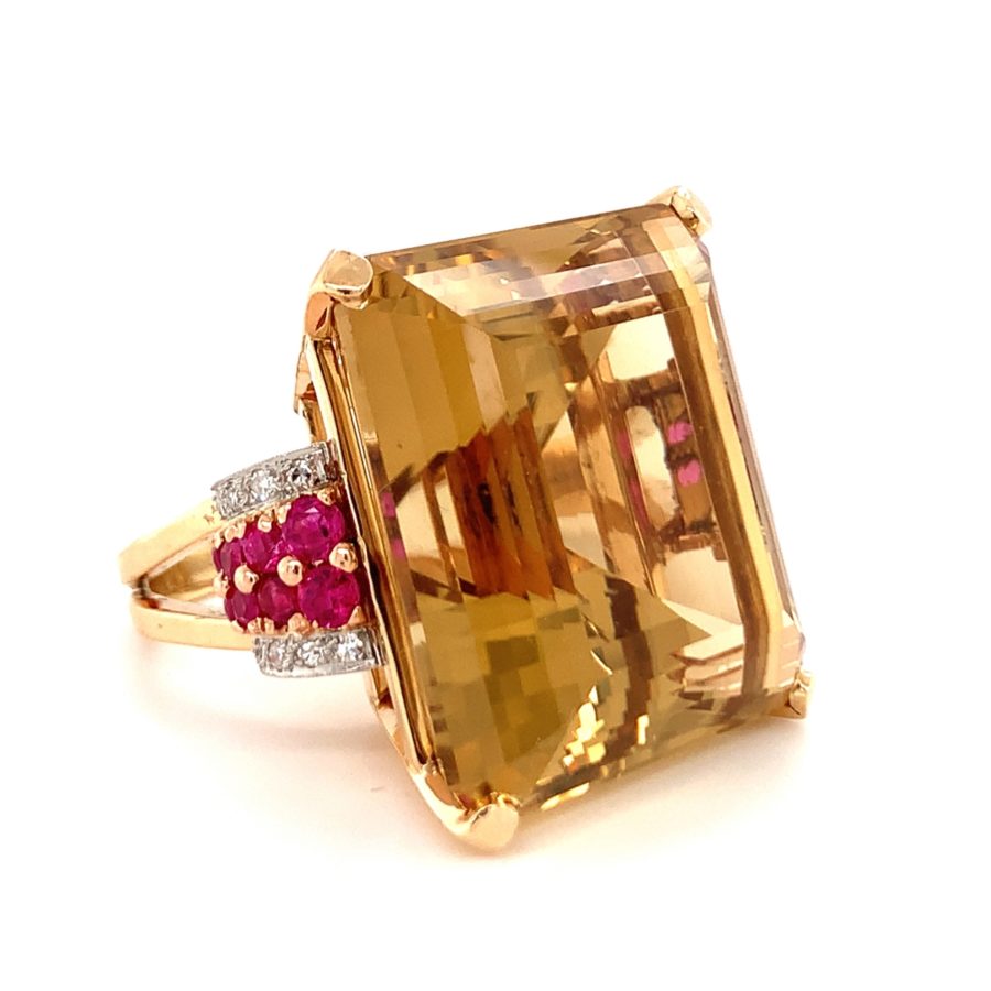 18K ROSE GOLD CITRINE, RUBY, AND DIAMOND RING