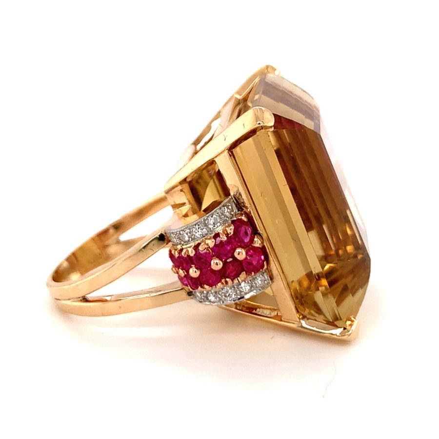 18K ROSE GOLD CITRINE, RUBY, AND DIAMOND RING