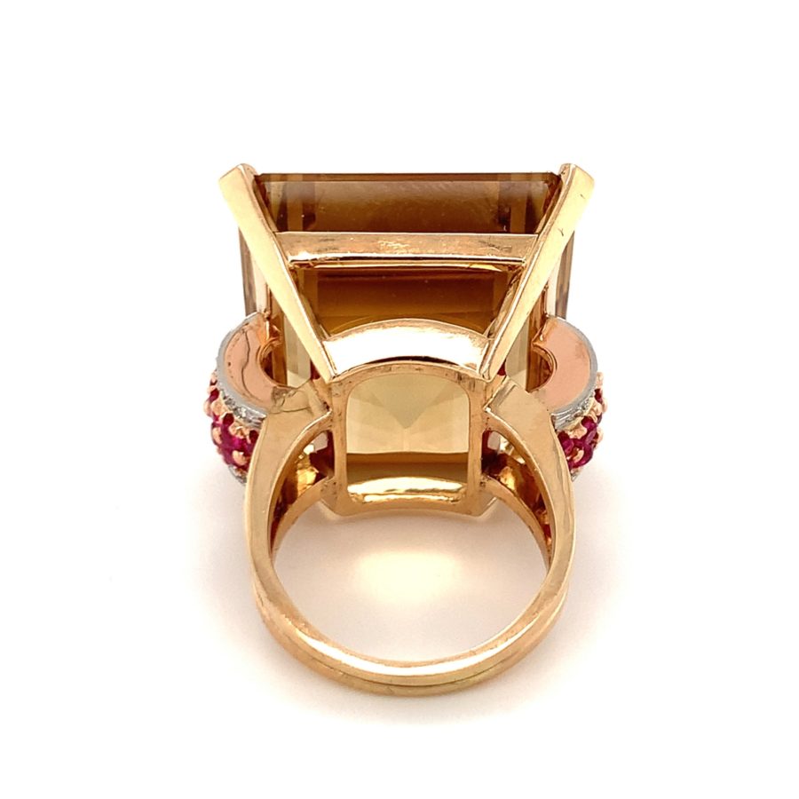 18K ROSE GOLD CITRINE, RUBY, AND DIAMOND RING