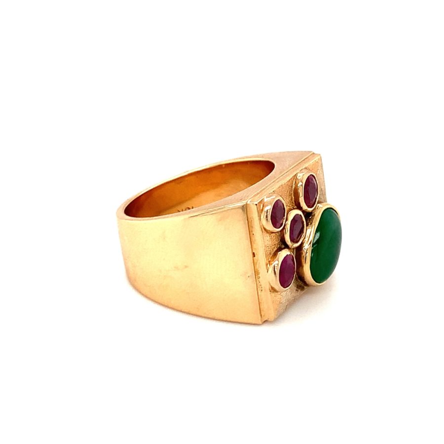 18K Yellow Gold, Jade and Ruby Ring