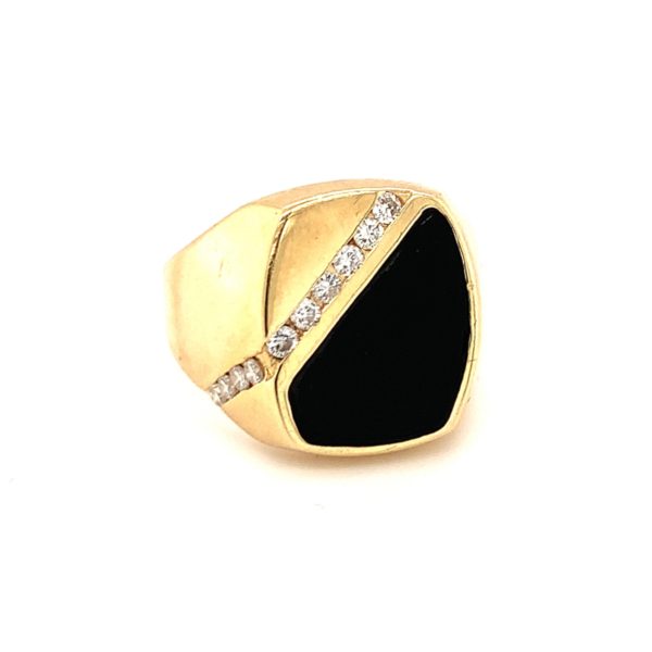 14K Yellow Gold Onyx and Diamond Ring