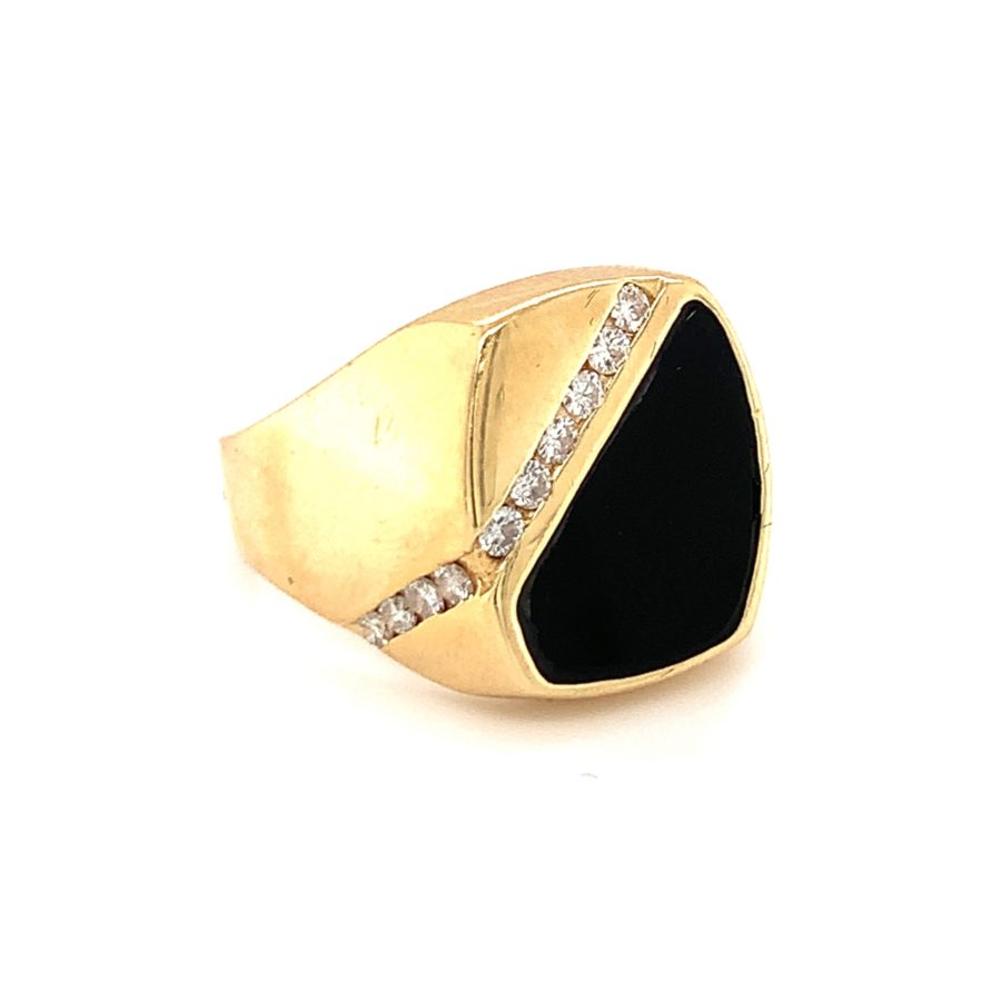 14K Yellow Gold Onyx and Diamond Ring