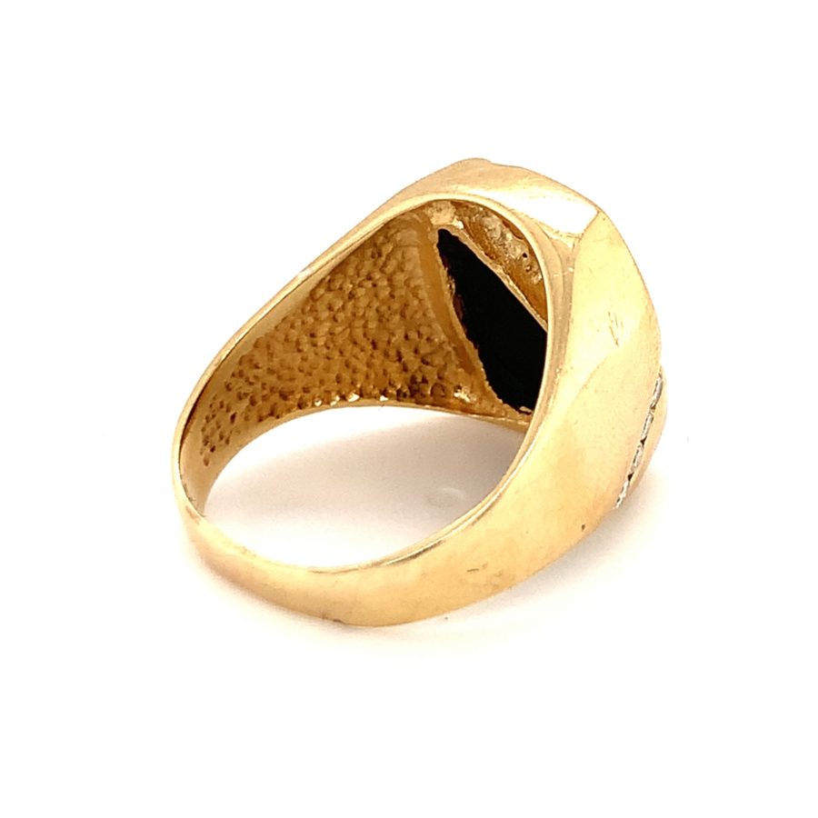 14K Yellow Gold Onyx and Diamond Ring