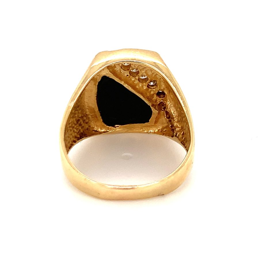 14K Yellow Gold Onyx and Diamond Ring