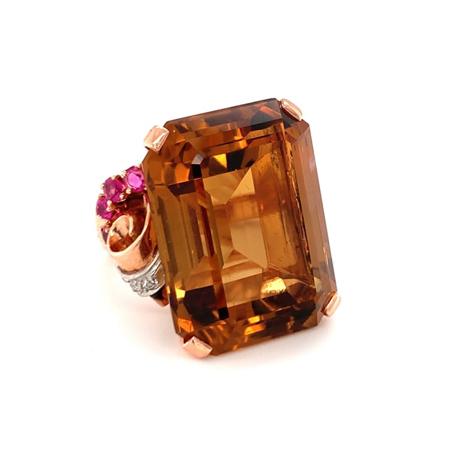 14K Rose Gold Citrine, Ruby and Diamond Ring